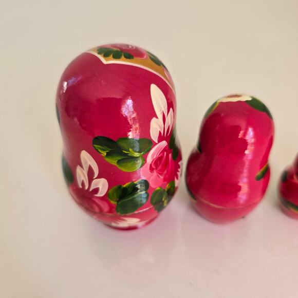 Russian Nesting Dolls Matryoshka Babushka Set of 5 Pink Gold Floral Signed Small - Picture 14 of 16